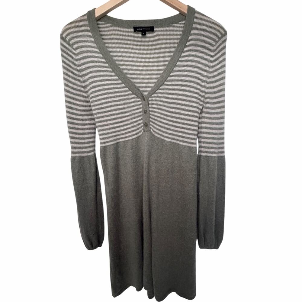 BCBGMAXAZRIA Green Striped Sweater Dress S